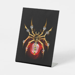 Steampunk spin op zwart reclamebord met voetstuk