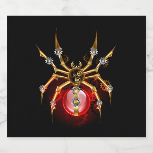 Steampunk spin op zwart sparkling wijnetiket (Enkel label)