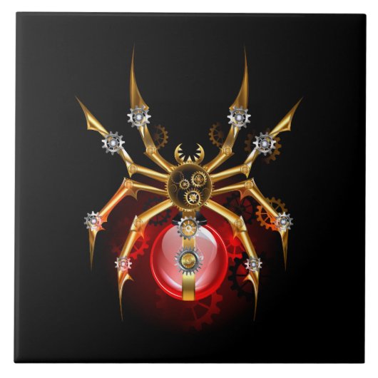 Steampunk spin op zwart tegeltje (Voorkant)