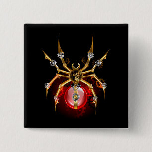 Steampunk spin op zwart vierkante button 5,1 cm