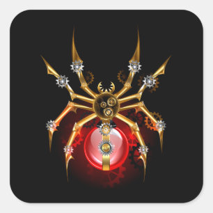 Steampunk spin op zwart vierkante sticker