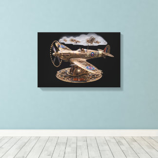 Steampunk Spitfire Mechanisch Gevechtsvliegtuig Canvas Afdruk