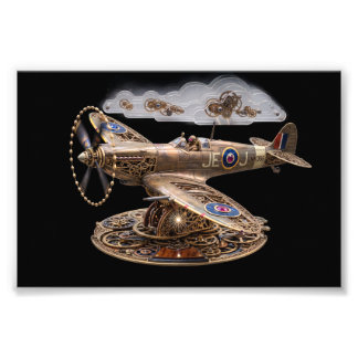 Steampunk Spitfire Mechanisch Gevechtsvliegtuig Foto Afdruk