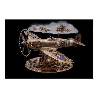 Steampunk Spitfire Mechanisch Gevechtsvliegtuig Perfect Poster