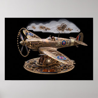 Steampunk Spitfire Mechanisch Gevechtsvliegtuig Poster
