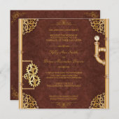 Steampunk Square-uitnodiging Kaart (Voorkant / Achterkant)