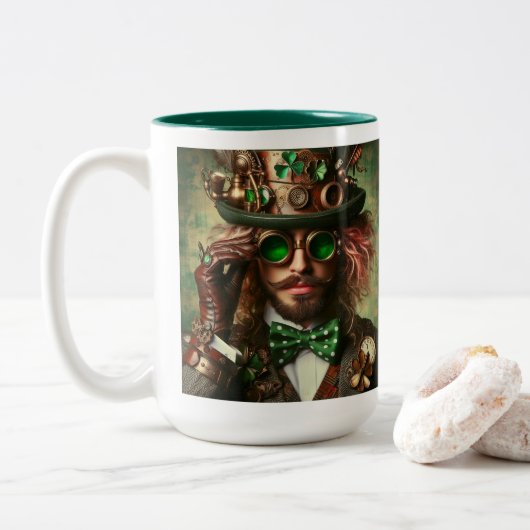 Steampunk St. Patrick Tweekleurige Koffiemok (Met donut)
