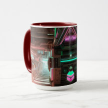Steampunk Stad Neon Corridor SciFi Mok
