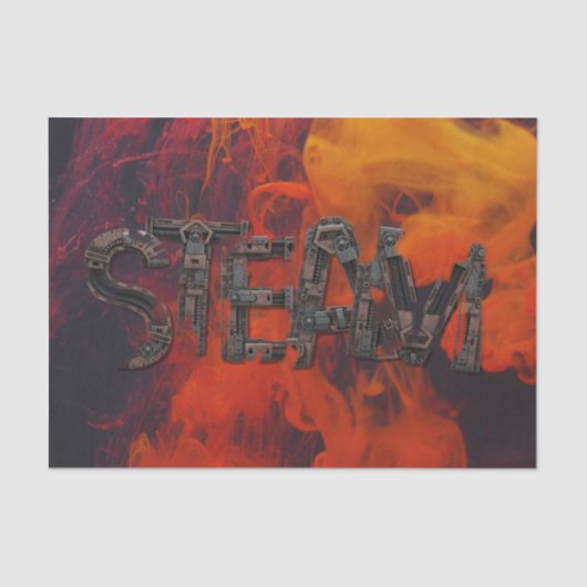 Steampunk Steam Lettering Amid Flames Tissuepapier (Voorkant)