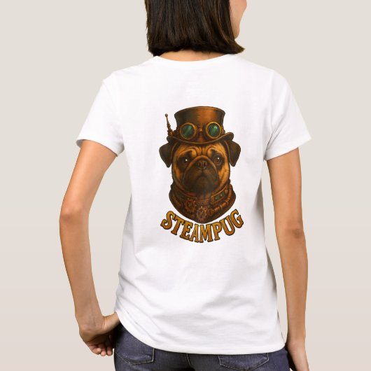 Steampunk SteamPug T Shirt - unique Steampunk dog! (Achterkant)