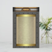 Steampunk steel rivet lijst op goud en messing briefpapier (Staand voorkant)