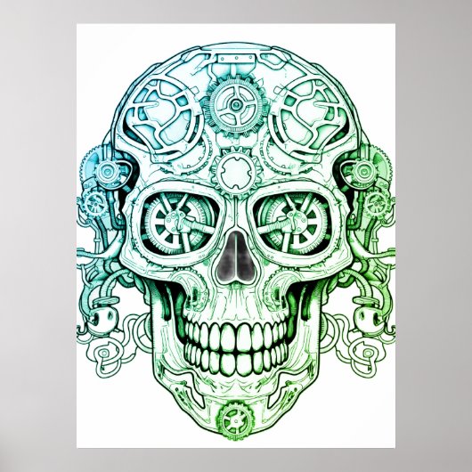 Steampunk Sugar Skull Drawing Art for Adults Wall Poster (Voorkant)