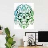 Steampunk Sugar Skull Drawing Art for Adults Wall Poster (Thuiskantoor)