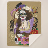 Steampunk Sugar Skull Sherpa Deken (Voorkant)