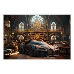Steampunk Super Auto Snelheid Cinematic Auto Art P Perfect Poster