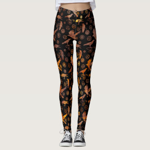 Steampunk Super Colorful Rusty Gears and Crows Leggings