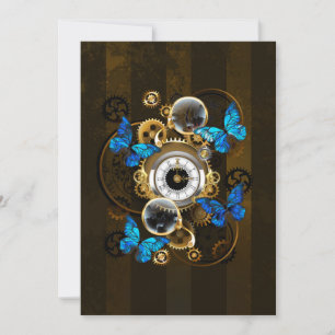 Steampunk-tandwielen en blauwe vlinders bedankkaart