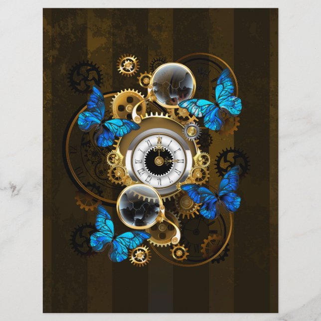 Steampunk tandwielen en blauwe vlinders briefhoofd (Voorkant)