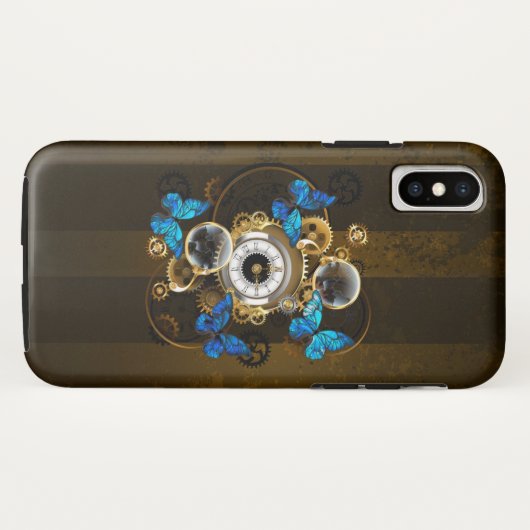 Steampunk tandwielen en blauwe vlinders Case-Mate iPhone case (Achterkant (horizontaal))