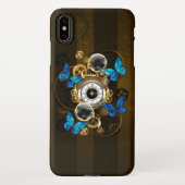 Steampunk tandwielen en blauwe vlinders iPhone hoesje (Achterkant)