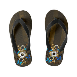 Steampunk tandwielen en blauwe vlinders kinder teenslippers