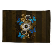 Steampunk tandwielen en blauwe vlinders kussensloop (Achterkant)