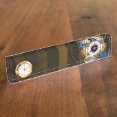 Steampunk tandwielen en blauwe vlinders naambordje (Zijkant)