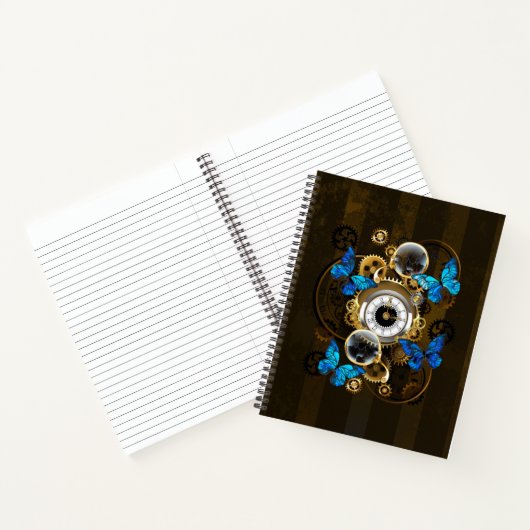 Steampunk tandwielen en blauwe vlinders notitieboek (Binnen)