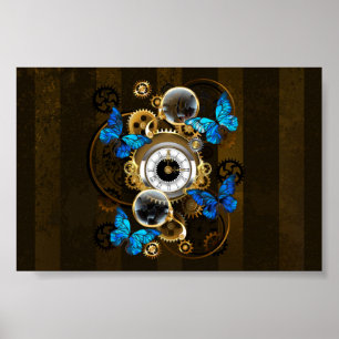Steampunk tandwielen en blauwe vlinders poster