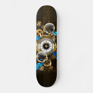 Steampunk-tandwielen en blauwe vlinders skateboard