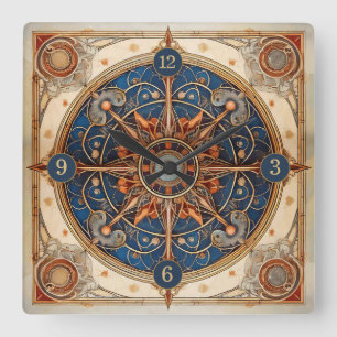 Steampunk Tarot Star Pattern#2 ID1081 Vierkante Klok