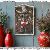 Steampunk teckel hond + rode roos AH1O decoupage Tissuepapier