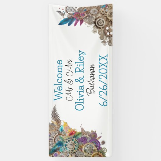 Steampunk thema bruiloft spandoek (Verticaal)