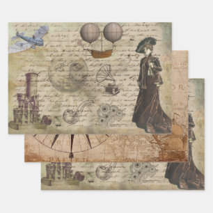 Steampunk Theme Elegant Victoriaans Lady Inpakpapier Vel
