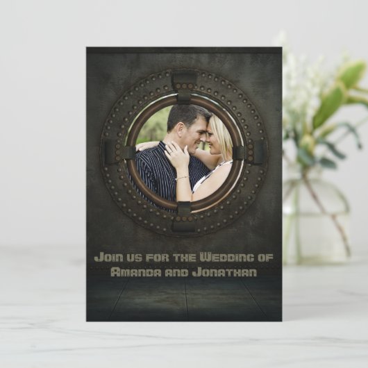 Steampunk thème Mariage ajouter photo Invitation (Debout devant)