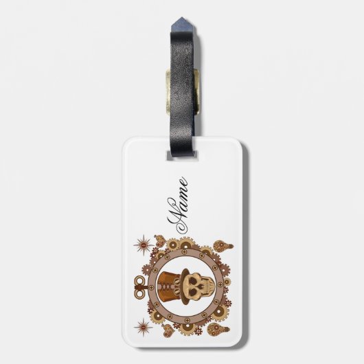 Steampunk Theme Top Hat Skull Thunder_Cove Bagagelabel (Achterkant verticaal)