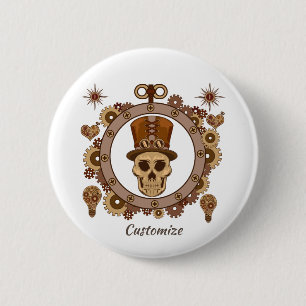 Steampunk Theme Top Hat Skull Thunder_Cove Ronde Button 5,7 Cm