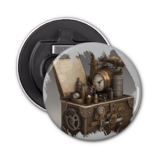 Steampunk tijdmachine - schatkist button flesopener (Voorkant)