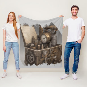 Steampunk tijdmachine - schatkist fleece deken