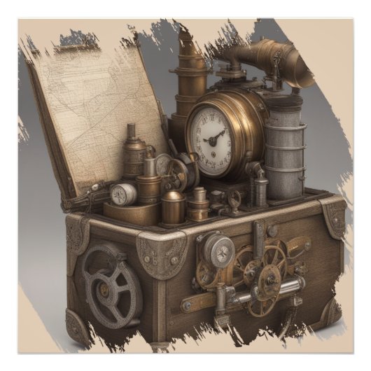 Steampunk tijdmachine - schatkist foto afdruk (Voorkant)