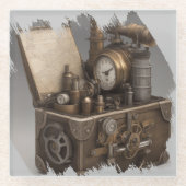 Steampunk tijdmachine -  schatkist glazen onderzetter (Voorkant)