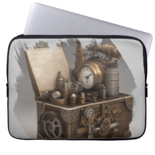 Steampunk tijdmachine - schatkist laptop sleeve