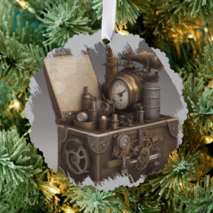 Steampunk tijdmachine -  schatkist ornament kaart