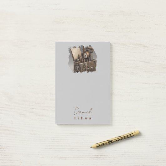 Steampunk tijdmachine - schatkist post-it® notes (Op bureau)