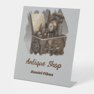 Steampunk tijdmachine - schatkist reclamebord met voetstuk