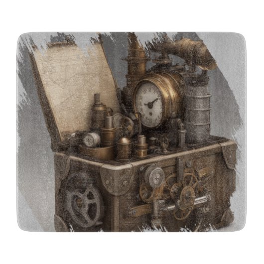 Steampunk tijdmachine -  schatkist snijplank (Voorkant)