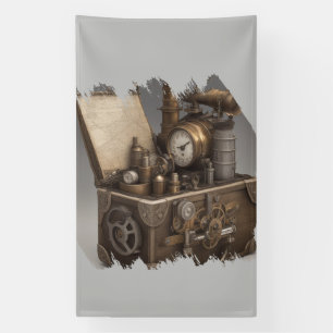 Steampunk tijdmachine -  schatkist spandoek
