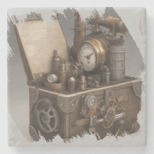 Steampunk tijdmachine -  schatkist stenen onderzetter
