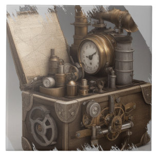 Steampunk tijdmachine - schatkist tegeltje