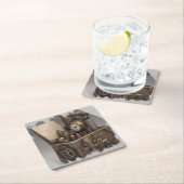 Steampunk tijdmachine -  schatkist vierkante kartonnen onderzetter (Insitu)